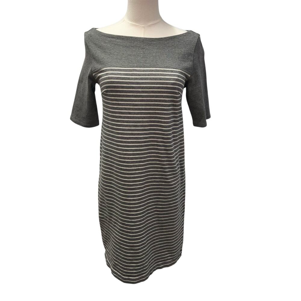 Vintage Y2K Gap Boatneck Mariner Dress XS Striped Preppy Cotton‎ Gray Combo